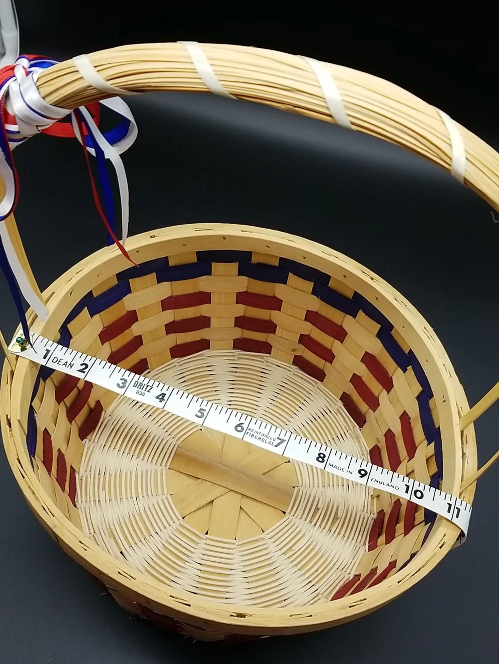 Vintage Handmade Round with Handle Red, White & Blue USA Flag Patriotic Basket